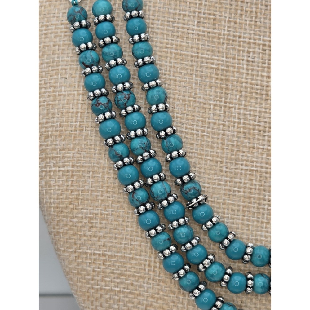 New! LUCKY BRAND Multi-Strand Silver Tone Faux Turquois Beaded Necklace MSRP $45 - Picture 3 of 6